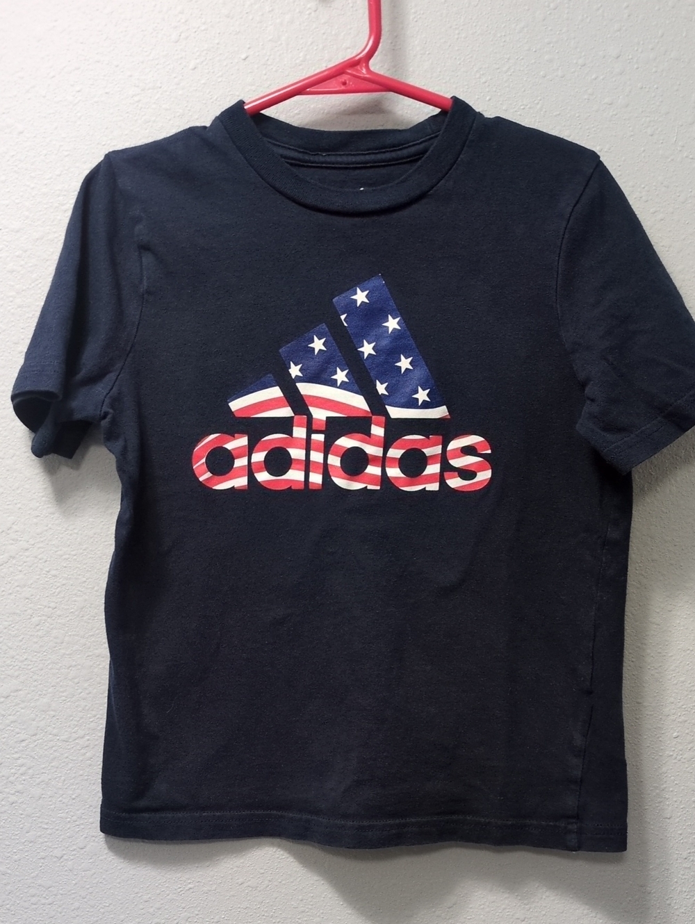 Youth adidas Navy Tee with Stars & Stripes Flag Logo